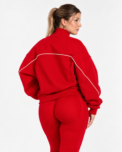 <b>Women's</b> Contrastline Full Zip Tracksuit Two Piece Casual Outfit Relaxed <b>Jacket</b> And Wide Leg Pants Matching Apparel Set Style - Product Image 4