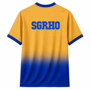 Maillot de football personnalisé de la sororité Sigma Gamma Rho, manches courtes, logo sur le devant, dégradé bleu et or, jersey en polyester - Product Image 3