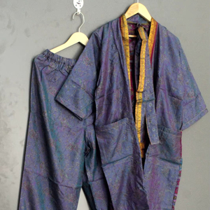 Ensemble pyjama kimono en soie pour femme, imprimé, en satin, doux, inspiré du sari, pour la nuit et la détente, vente en gros - Product Image 1