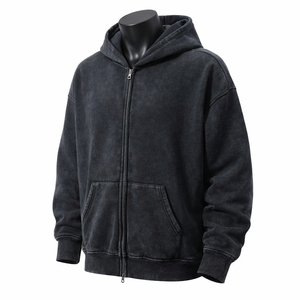 Sweat à capuche zippé pour homme, vintage, délavé, coupe oversize, en molleton épais, effet délavé à l'acide, style streetwear, vierge - Product Image 4