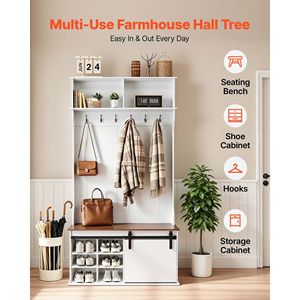 Perchero con Banco y Almacenamiento para Zapatos, Mueble de Entrada de 42 Pulgadas de Ancho con Ganchos para Colgar y Estantes Ajustables - Product Image 2