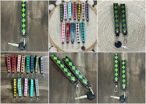 New Checkered Genuine Leather Keychain Wrist Strap with Diamond Pattern Metal Clasp Fashion Key Holder Perfect for Everyday Use - Product Image 3