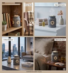 Chauffe-cire électrique en céramique et métal avec lumière LED, brûleur d'huiles parfumées, diffuseur d'arômes de bureau, fonteuse de cire parfumée, écologique et fait main Furbish - Product Image 2
