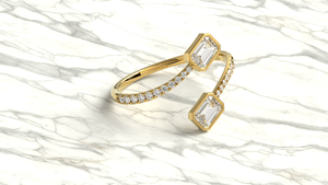Bypass Emerald Cut <b>Diamond</b> <b>Ring</b> 18K Gold Plated Two Stone Bezel Set Open Cuff Toi Et Moi <b>Ring</b> Pave <b>Diamond</b> Shank Jewelry Gift - Product Image 3