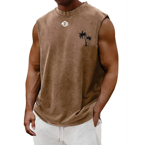 Camiseta sin mangas unisex vintage de punto con lavado ácido, de elastano/poliéster, con logo personalizado, ligera, para yoga y deportes, OEM - Product Image 3