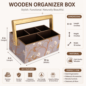 Wooden <b>Storage</b> <b>Basket</b> with <b>Gold</b> Handle | Modern Rectangle Design | Decorative Multipurpose Organizer | Handmade Kitchen <b>Storage</b> - Product Image 5