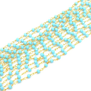 Handmade Turquoise <b>Beaded</b> Chain Necklace Sterling Silver Delicate Boho Minimalist Jewelry Gift - Product Image 2
