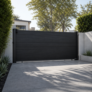 Puerta Corredera Horizontal Moderna Negra con Rejilla y Valla de Privacidad para Entrada de Vivienda o Villa, Diseño de Seguridad - Product Image 2