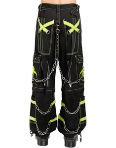 Pantalon pour homme style punk unique noir avec sangles roses, multiples poches, broderie chaîne, fermeture à cordon, mode automne - Product Image 6