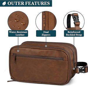 Genuine Leather Wholesale Shaving Pouch Organizer Travel Pouch Beauty Zipper Cosmetic Bags Women's Makeup Bag Men's <b>Toiletry</b> Bag - Product Image 5