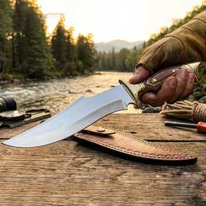 Cuchillos de caza de acero D2 hechos a mano, personalizados, de primera calidad, con mango de madera, para exteriores, de grado industrial, para acampar y supervivencia, con funda. - Product Image 2