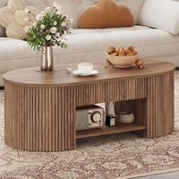 Table basse capsule moderne de luxe léger en MDF, côtés cannelés, double niveau, tiroirs cachés pour hôtel, salon, appartement