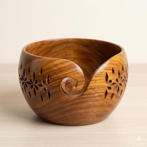 Cuenco de hilo de madera artesanal duradero con guía de hilo, 7x4x4 pulgadas, accesorio de costura para tejer y ganchillo - Product Image 3