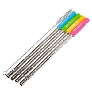 Reusable <b>Metal</b> Drinking <b>Straws</b> 4 Pack With Cleaning Brush Set Colorful Handles For Coffee Drinking - Product Image 1