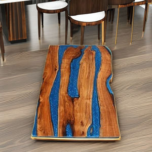 Table à manger rectangulaire moderne en résine époxy artisanale de luxe pour salon, plateau en bois d'acacia, imperméable, cadeau de mariage, personnalisable - Product Image 1