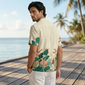 Chemise hawaïenne d'été pour hommes, manches courtes, col rabattu, imprimé floral, haut boutonné pour la plage - Product Image 3