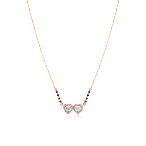 Collier Mangalsutra Papillon Plaqué Or Rose 14K avec Diamants Ronds de Laboratoire Certifiés IGI et Chaîne à Perles Noires pour Femme - Product Image 1