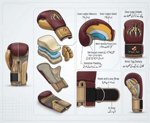 Gants de boxe DF-BGAmgc2-sparring Marron/Moutarde Or/Crème 8oz à fermeture auto-agrippante pour MMA, Gym, Kickboxing, Entraînement Adulte à Doigts Entiers - Product Image 5