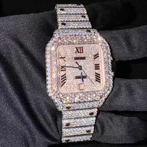 Reloj de Hip Hop con Diamantes, Bisel Cuadrado, Piezas de Reloj con Moissanita VVS, Correa Personalizada, Logotipo con Incrustaciones de Diamantes, Relojes para Hombre - Product Image 4