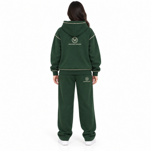 MANGOES FASHION Survêtement Homme Vert à Capuche en Coton Lourd 100% Coton, Couleur Unie, Coupe Droite, Décontracté, Manches Longues, Sweat-shirt et Pantalon - Product Image 2