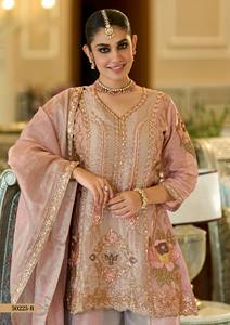 Conjunto de Salwar Kameez de seda beige bordada, manga larga, largo hasta el tobillo, tradicional para mujeres musulmanas, para fiestas y bodas. - Product Image 6