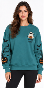 <b>Halloween</b> <b>Sweatshirt</b> Spooky Pumpkin Printed Front High Quality Oversized Crew Neck Long Sleeve Pullover Unisex Autumn Winter - Product Image 6