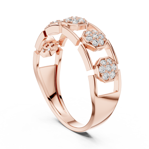 Bague ouverte de luxe en alliage d'argent sterling avec pavé hexagonal de moissanite |   Bague de créateur plaquée or rose pour hommes et femmes - Product Image 4