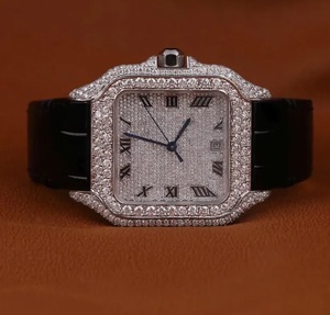 Luxury Quartz Moissanite Iced Out Square 20mm Band VVS1 Diamond Hip Hop Jewellery Black Leather <b>Strap</b> Mens Watch Gift - Product Image 1