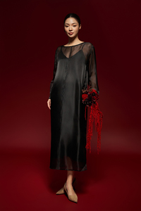 Robe d'été élégante en organza transparente de luxe à manches classiques, col rond en soie, coupe droite ample, pour maternité, décontractée ou formelle, ODM - Product Image 4