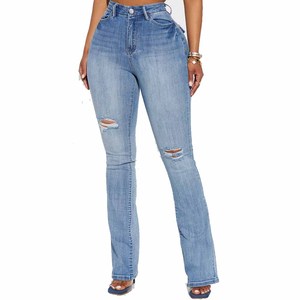 Hot Selling Simple Comfort Stretch Skinny <b>Boot</b> Cut <b>Vintage</b> Summer Women's High Rise Distressed Washed Denim Jeans - Product Image 1