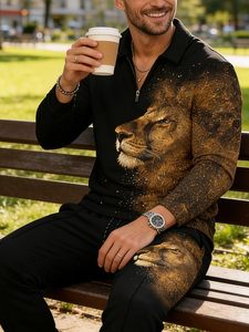 Ensemble de survêtement pour homme 2 pièces, polo à manches longues et pantalon de jogging, ensembles de survêtements décontractés, tenues de vacances - Product Image 4