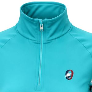 Pull-over de sport pour femme en turquoise avec fermeture éclair quart de tour, manches longues et empiècements floraux, idéal pour l'entraînement en extérieur - Product Image 3