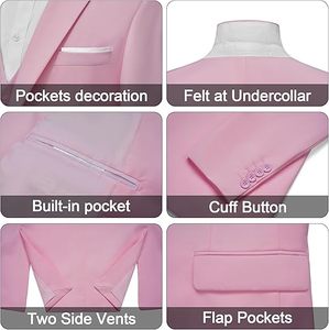 Single Breasted Plain Pink Color Men Suit <b>Blazer</b> <b>Set</b> 3 Piece For Gentleman Dress Formal Office Use Business Pant Coat Breathable - Product Image 2