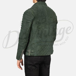 Chaqueta de Motociclista de Cuero de Gamuza Verde Esmeralda Premium para Hombre, Diseño Asimétrico con Cierre Cruzado, Hombros y Mangas Acolchados, Corte Ajustado - Product Image 2