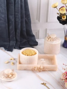 Direct Factory Resin Storage Jars With Tray <b>Set</b> Cylinder Containers For Wedding Dry Fruits Jewelry Vanity Decorative Gold Accent - Product Image 5