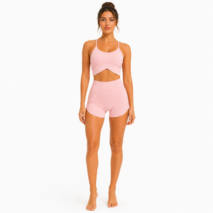 Conjunto Deportivo para Mujer, Top Deportivo con Dobladillo Cruzado y Pantalones Cortos de Yoga de Cintura Alta, Ropa Deportiva para Gimnasio, Entrenamiento, Fitness, Verano - Product Image 1