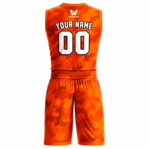 WARPRO Custom Basketball Jersey Orange Camouflage V-Neck Sleeveless Moisture Wicking Unisex Adult Regular Fit - Product Image 3