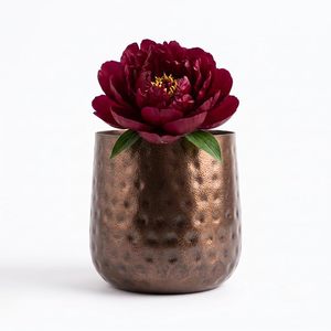 Pot de fleurs en métal finition cuivre avec design côtelé, pot décoratif pour plantes d'intérieur, maison, bureau, salon, table - Product Image 2