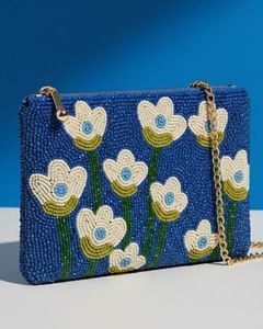 Bolso de Hombro Hecho a Mano con Cuentas en Forma de Media Luna, Verde y Blanco, con Correa de Cadena y Diseño Floral para Mujer - Product Image 2