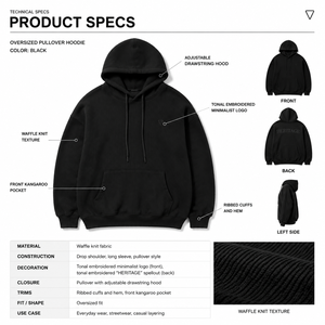 Sweat à capuche oversize en maille gaufrée avec broderie de logo personnalisée, streetwear épais, épaules tombantes, pull pour homme, fabricant OEM Sialkot - Product Image 5