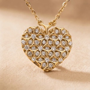 Collar de Oro Amarillo de 9K con Diamante Cultivado en Laboratorio de 0.296CT, Corte Brillante Redondo, con Colgante de Corazón y Pavé de Diamantes, Joyería Fina para Mujer - Product Image 4