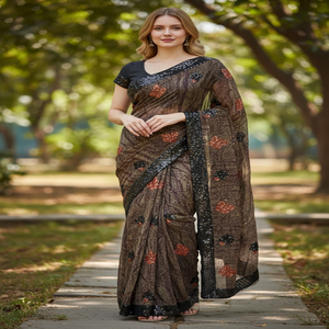 Nouvel Arrivage – Saree Indien Exclusif de Qualité Supérieure, Dernière Tendance, Motif Floral Brodé de Paillettes, Idéal pour Mariage – Shubham - Product Image 1
