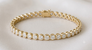 Bracelet tennis en or jaune 14 carats avec diamants taille ronde, bijoux de luxe pour femme, cadeau de mariage, pour soirée, serti en canal, à porter au quotidien - Product Image 2
