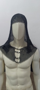 Capucha de malla de acero medieval hecha a mano con apertura frontal, de acero dulce con anillos entrelazados, para armadura de caballero, protección de cabeza y cuello, para recreación histórica. - Product Image 6