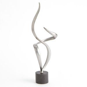 Sculpture d'art abstrait contemporaine en métal argenté, figurine sur pied, pièce décorative unique pour la maison, hôtel, salon, intérieur - Product Image 1