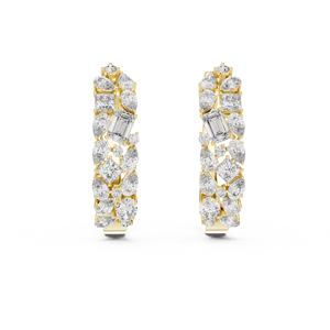 Gold Hoop <b>Earrings</b> Mixed Cut Lab Grown <b>Diamond</b> Ear Jewelry Rhodium Plated Luxury Party Wear - Product Image 1