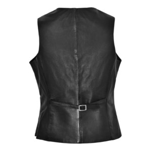Gilet en cuir d'agneau de qualité supérieure pour femme, col en V classique, boutonné sur le devant, fournisseur en gros OEM ODM sous marque privée - Product Image 2