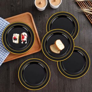 Assiettes jetables rigides noires et dorées de qualité supérieure, 6,25 pouces - Assiettes en plastique PP pour desserts, salades, apéritifs, petits gâteaux, pour événements - Product Image 2