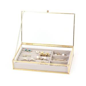 Boîte décorative hexagonale empilable en verre avec cadre en laiton |   Boîte de présentation de bijoux à base miroir, en verre transparent gravé, pour souvenirs - Product Image 6