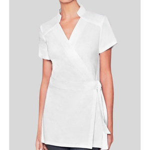 <b>Wrap</b> Style Beauty Salon Uniform Tunic Breathable Unisex Cotton Polyester Spandex Short Sleeve Top Custom Logo for Esthetician - Product Image 2